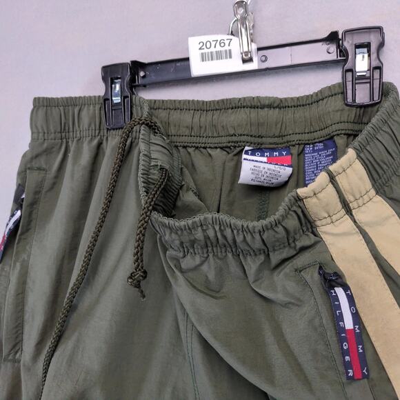 Vtg 90s Tommy Hilfiger Striped Windbreaker Track Pants Men's L Zip Ankle Green - Picture 4 of 10